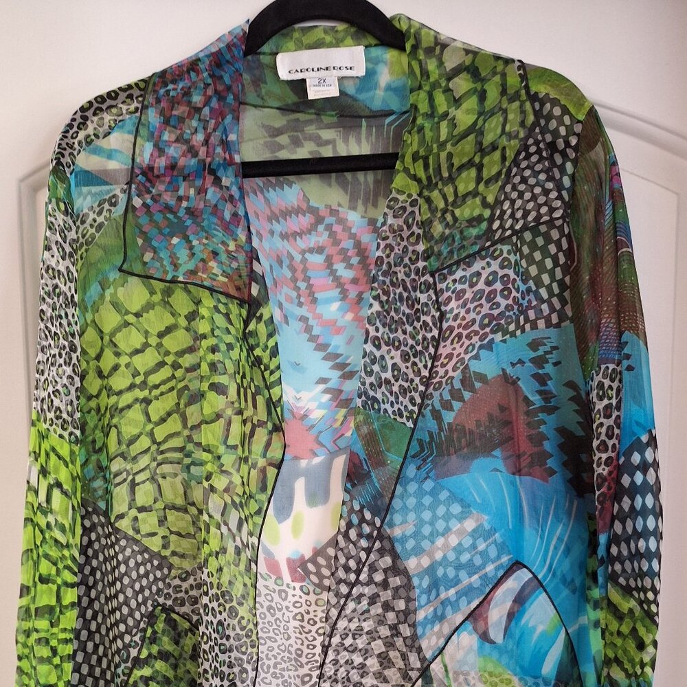 CAROLINE ROSE – Plus size—1X and 2X-- Women 100 % silk open jacket blazer